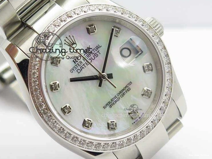 1223 Neat DateJust 36mm SS BP-Maker Best Edition Diamond Bezel White MOP Dial On SS Bracelet A2824 V 3842